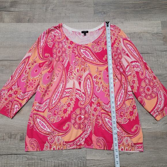 Talbots Paisley Cardigan Button Up Knit Sweater 2X Pink Crew Neck Preppy Classic - Picture 6 of 6